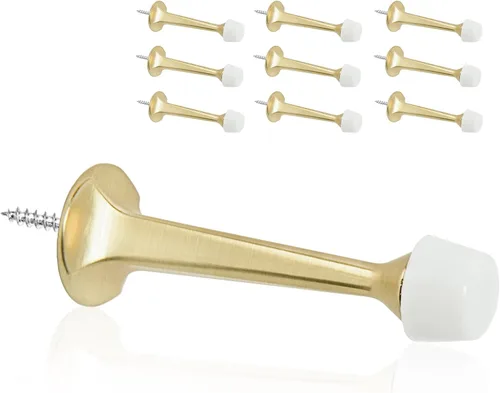 Miniatura 23 de Paquete de 6 Topes de Puerta de Oro Sólidos y Rígidos - Topes de Puerta Resistente con Protector de Pared y Puntas de Goma Suave, Latón Cepillado