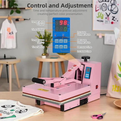 Miniatura 6 de Prensa térmica de 15 x 15 pulgadas, máquina de prensa de calor manual para camisetas, máquina de prensado de camisetas para ropa, bolsas, cortina