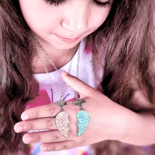 Miniatura 3 de MJartoria Collar BFF para 2 personas Collar con colgante de corazón a juego para mejores amigos para siempre, lindo regalo para el mejor amigo