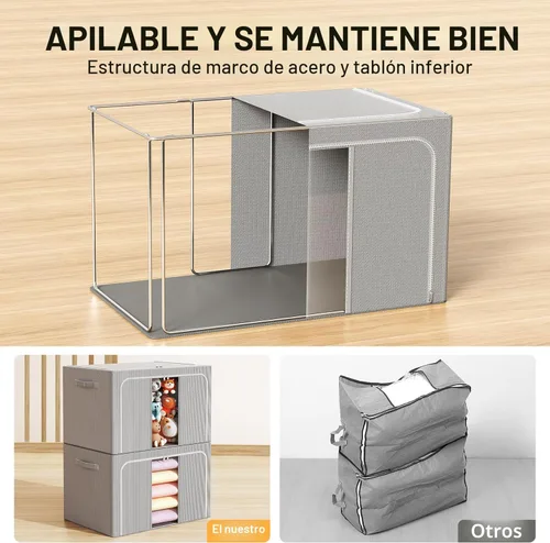 Miniatura 2 de Contenedores de almacenamiento de ropa con marco de metal, caja de almacenamiento plegable, organizadores de ropa, contenedores de almacenamiento