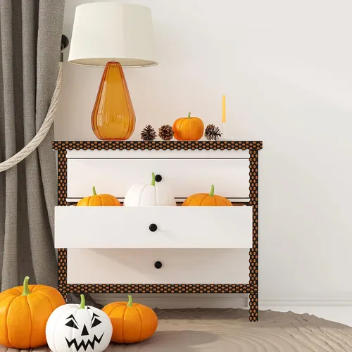 Miniatura 7 de Whaline 69 pies de Halloween, 5 diseños, 60 unidades, diseño de calabaza, bordes de decoración de calabaza, borde naranja y negro, calcomanías