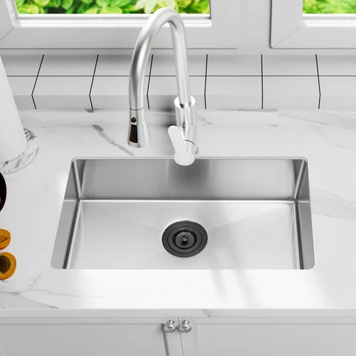 Miniatura 7 de LQS Conjunto de drenaje para fregadero de cocina, colador de fregadero de cocina con cesta de basura extraíble profunda, colador de cesta de Negro