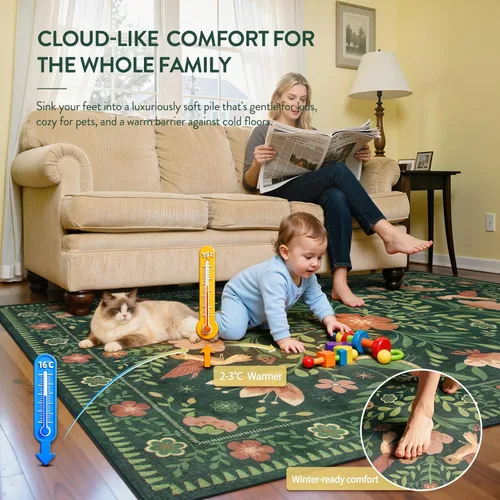 Miniatura 7 de Moynesa Alfombra para sala de estar, de 5 x 7 pies, lavable, moderna, color verde cabaña, para dormitorio, comedor, alfombra estética de granja