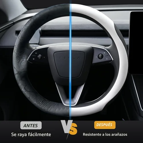 Miniatura 4 de Uxcer Funda de cuero prémium para volante de Tesla Model 3/Y 2016-2025 2026 Juniper/Highland, antideslizante, transpirable, protector de volante