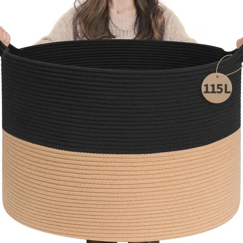 Miniatura 21 de INDRESSME Cesta de Cuerda de Algodón XXXLarge 21.7" x 21.7" x 13.8" Cestas Tejidas para Ropa de Bebé Cestas de Mantas Cesta de Juguetes con Textura