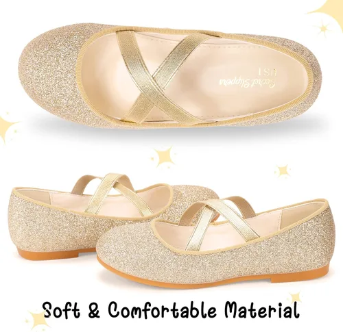 Miniatura 5 de MEJORMEN Zapatos de vestir con purpurina para niñas, zapatos planos de ballet Mary Jane, zapatos de bailarina, boda, uniforme escolar, zapatos