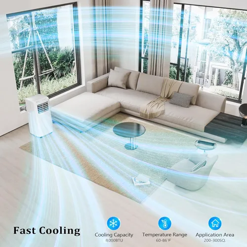 Miniatura 2 de ROVSUN - Aire acondicionado portátil inteligente de 8.000 BTU con WiFi, control remoto y aplicación, enfriador, deshumidificador y ventilador 3