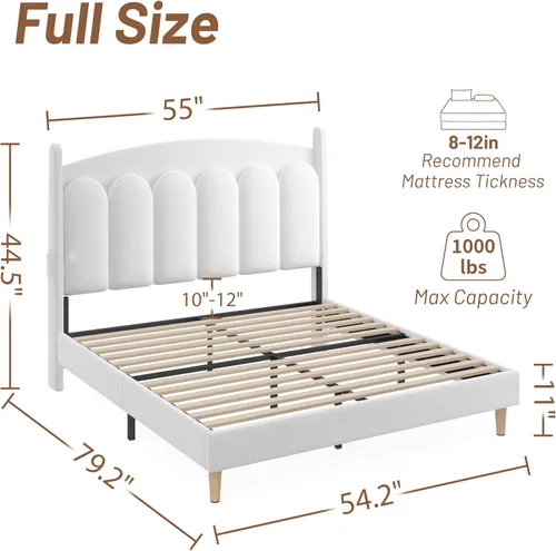 Miniatura 2 de CypBed Base de cama de tamaño matrimonial con luces LED de cabecero, cama matrimonial tapizada de terciopelo, cama matrimonial con plataforma