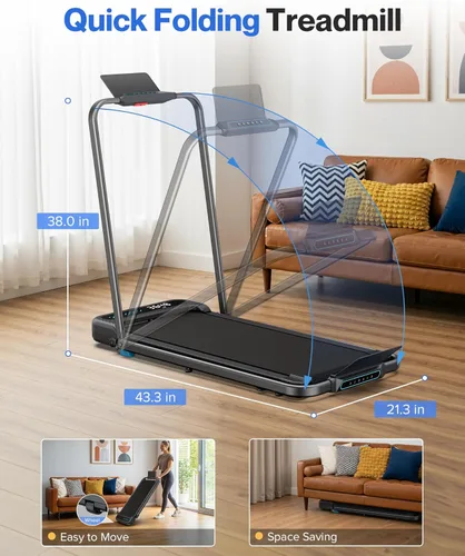 Miniatura 8 de COZYINN Caminadora plegable con inclinación, 320 libras de capacidad, compacta, con barra de asa, 2 en 1, cintas de correr portátiles 2 en 1