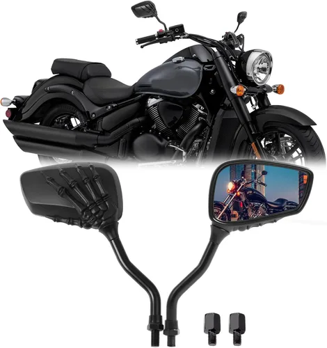 Espejos laterales retrovisores negros de 8 mm/10 mm con diseño de calavera de esqueleto para motocicleta, scooter, chopper, bobber