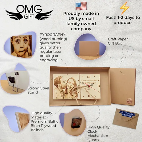 Miniatura 5 de Regalos personalizados para padre, reloj de escritorio personalizado con madera quemada, regalos únicos para Navidad de parte de su hijo