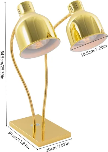 Miniatura 4 de Lámpara de calor de alimentos comercial de 2 cabezales con base cuadrada (11.81 x 7.87 pulgadas), lámpara de calentamiento de alimentos de metal