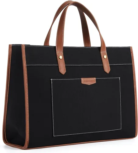 Miniatura 8 de Missnine Bolsa de mano para laptop de 15.6 pulgadas, bolsa de hombro para laptop de lona, bolsas de trabajo, cartera de mano informal, maletín
