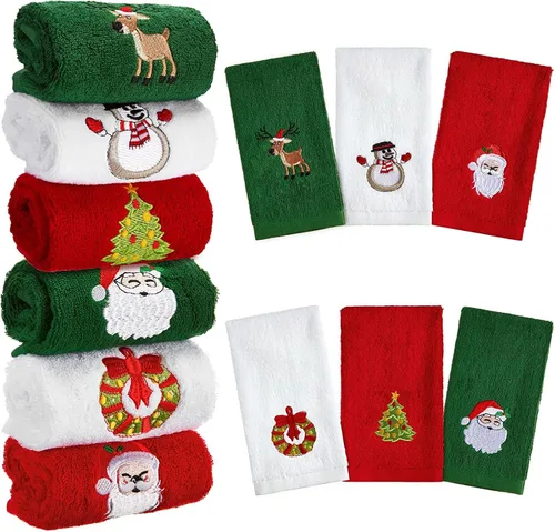 Miniatura 9 de Tatuo 6 toallas de mano decorativas de Navidad bordadas con Papá Noel, reno, muñeco de nieve, árbol de Navidad, toalla de baño de tela suave