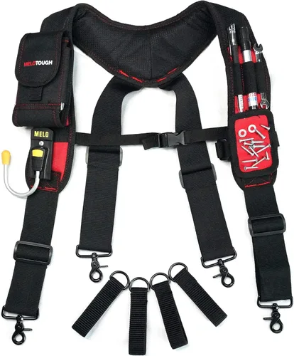 MELOTOUGH Tirantes Magnéticos para Cinturón de Herramientas con Pulsera Magnética de Muñeca para Cinturón de Trabajo Tirantes Acolchados de Rojo