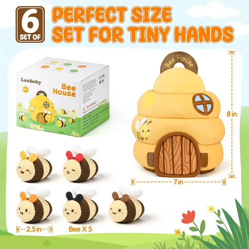 Miniatura 7 de Juguetes para bebés de 6 a 12 meses - Juguete infantil de colmena con 5 abejas sensoriales, animales de peluche, crujido, sonajero, espejo y música