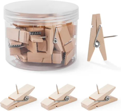 Miniatura 9 de 50 clips de empuje para pulgar, bonitos clips de madera coloridos para la ropa, para tablero de corcho, chinchetas para niños para tablón de Con