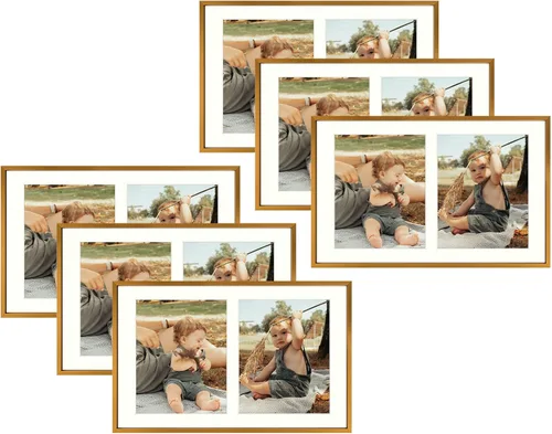Miniatura 44 de Golden State Art, Marco de collage de aluminio de 4 x 6, muestra fotos de 6 x 4 con tapete de 2 aberturas o una foto de 8 x 10, vidrio real, Negro