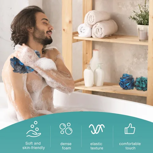 Miniatura 5 de Sunnyray Esponja de esponja de baño de 1.76 oz (50 g), bola de ducha de carbón de bambú, esponja exfoliante de baño, esponja de baño de malla