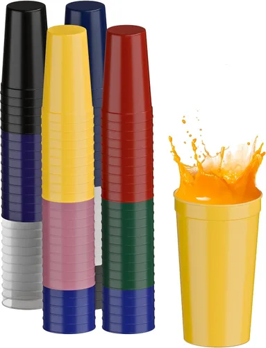 Miniatura 117 de PartyPrints Paquete de 100 vasos de plástico en blanco reutilizables de 10 a 12 onzas, vasos de estadio a granel, sin BPA, aptos para lavavajillas