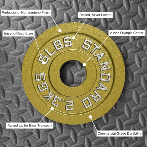 Miniatura 2 de Placas de acero olímpico con acabado dorado - Pares y juegos de barra estándar de 2 pulgadas en oro premium para levantamiento de pesas