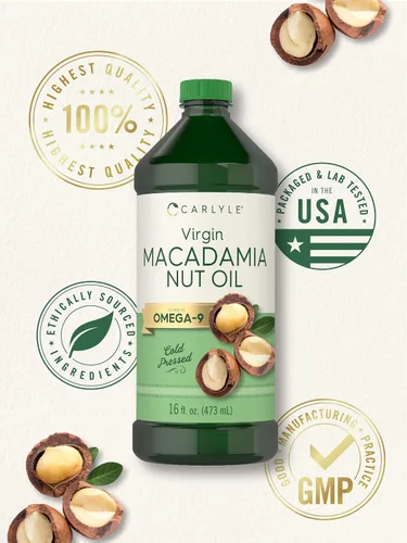 Miniatura 5 de Carlyle Aceite de nuez de macadamia Botellas de 3 x 16 onzas líquidas Virgen prensado en frío con omega-9 Grado alimenticio para cocinar