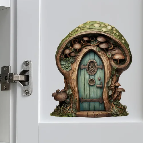 Miniatura 5 de Puerta de hadas de hongos verdes - Adhesivo de pared para puerta de hadas