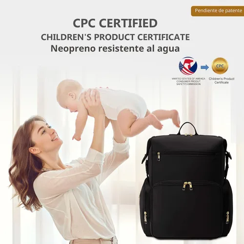 Miniatura 9 de CEI-CEI Mochila de neopreno para pañales con cambiador, bolsas de maternidad grandes para bebés recién nacidos, bolsa de viaje con bolsillos Negro