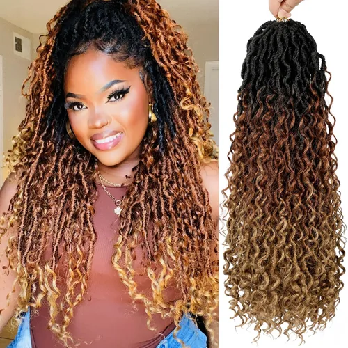 Miniatura 32 de Goddess Locs - Cabello de ganchillo de 10 pulgadas, 7 paquetes de cabello de ganchillo bohemio sintético para mujeres negras, rastas de ganchillo #1B