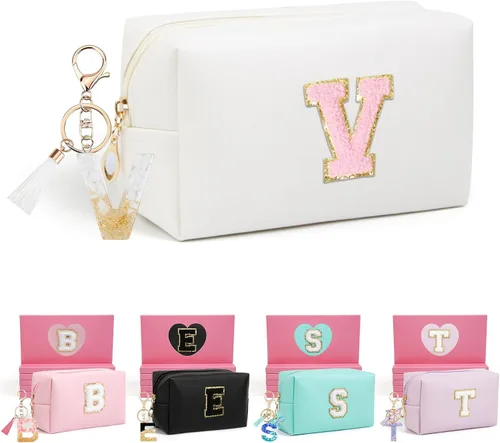 Miniatura 78 de AIBFRID 2 piezas de bolsas de maquillaje iniciales para mujeres, regalos de cumpleaños para niñas de 4 5 6 7 8 9 10 11 12 años, bolsas de cosméticos