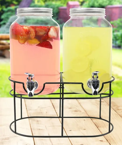 Miniatura 8 de Estilo Dispensador de bebidas de vidrio para fiestas, juego de 2-1 galón dispensador de bebidas de Halloween con soporte, dispensador de agua