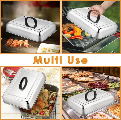Miniatura 5 de Leonyo Cubierta de parrilla de 13 x 9 pulgadas para barbacoa, tapa rectangular de acero inoxidable para parrilla al aire libre, cubierta de metal