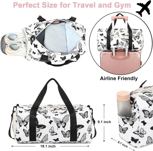 Miniatura 6 de Bolsa de deporte para gimnasio, bolsa de lona con bolsillo húmedo, bolsa de fin de semana con bolsa impermeable para zapatos y agujero de aire