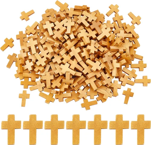 Miniatura 17 de SUNNYCLUE 100 dijes de cruz de madera a granel, cuentas de madera natural, mini cruces de bolsillo blancas y negras, rosario, crucifijo de Pascua