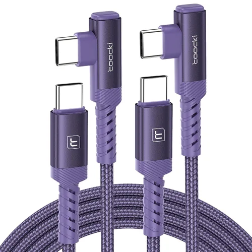 Miniatura 9 de Cable de carga USB C a USB C (3.3 pies, paquete de 2), cable de carga tipo C de 60 W, cable de carga rápida de ángulo recto USBC a USBC para iPhone