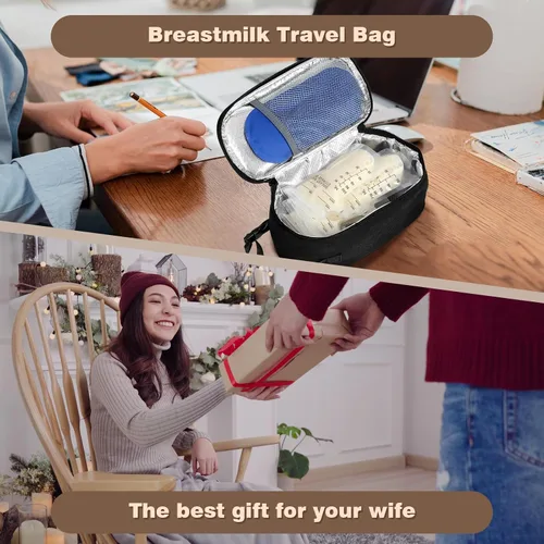 Miniatura 7 de Bolsa de viaje enfriadora de leche materna con 2 bolsas de hielo, pequeña bolsa térmica portátil para leche materna congelada, aprobada por la TSA