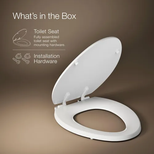 Miniatura 8 de Asiento para inodoro Kohler con tapa, de pino con molduras de madera y bisagras de plástico en color a tono, 4647-0 Blanco