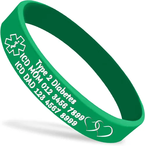 Miniatura 14 de Pulseras de silicona de alerta médica personalizadas, pulseras de identificación médica, pulseras de emergencia deportivas personalizadas para Blanco