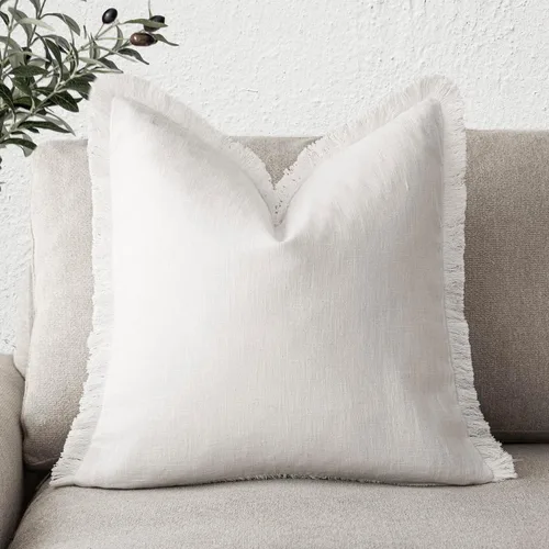 Miniatura 16 de Foindtower Fundas de almohada decorativas de lino con flecos, acogedora funda de cojín bohemia estilo farmhouse con borlas, funda de almohada