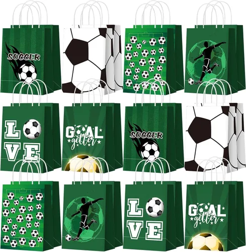 Outus 24 bolsas de papel de regalo de fiesta de fútbol, bolsas de papel de regalo de fútbol con asas, bolsa de dulces para deportes, fiesta de