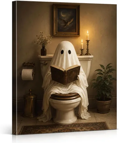 Miniatura 38 de QPVXSST Arte de Pared Interesante de Fantasma de Halloween para Baño, Póster Impreso en Lienzo de Estilo Gótico, Decoración de Baño con Diseño