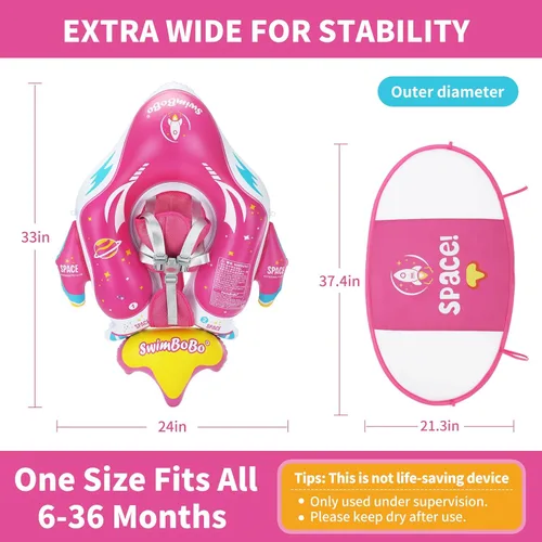Miniatura 3 de Swimbobo - Flotador inflable para piscina para bebé, nave espacial, flotador de natación infantil con asiento de seguridad de tela, juguetes