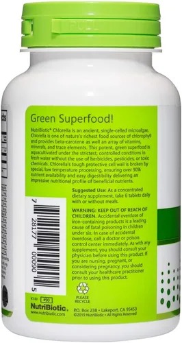 Miniatura 2 de NutriBiotic - Chlorella Super Green Food 500 mg 150 pestañas Microalgas ricas en nutrientes de pared celular rota, superalimento cultivado en agua