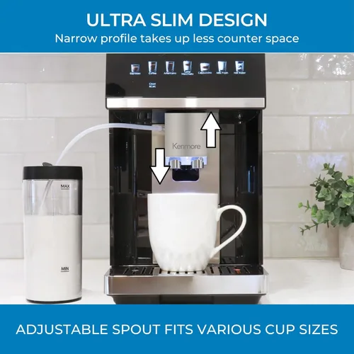 Miniatura 5 de Kenmore Cafetera Automática Completa - Con Molinillo, Espumador de Leche y Vaporizador, Tamper Automático, Máquina de Espresso Descalcificadora