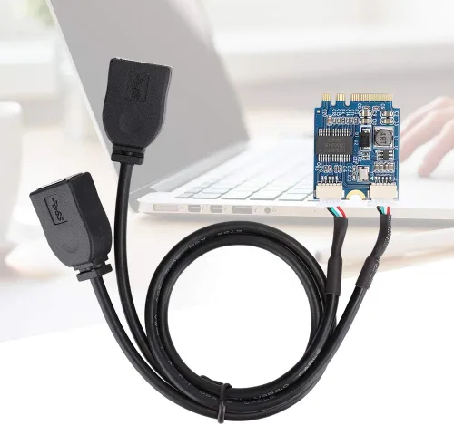 Miniatura 3 de M.2 NGFF a tarjeta elevadora USB, llave A-E a doble puerto USB2.0 tarjeta de expansión de interfaz, adaptador de cable, fácil de instalar y cómodo