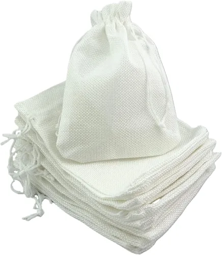 Miniatura 58 de Palmhomee Paquete de 20 bolsas de regalo de arpillera con cordón, bolsas de joyería de lino, bolsas de yute de boda para joyas y bolsas