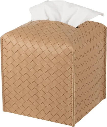 Miniatura 9 de Funda para caja de pañuelos de piel sintética, estuche cuadrado para pañuelos faciales, dispensador de papel facial para baño, encimera de tocador