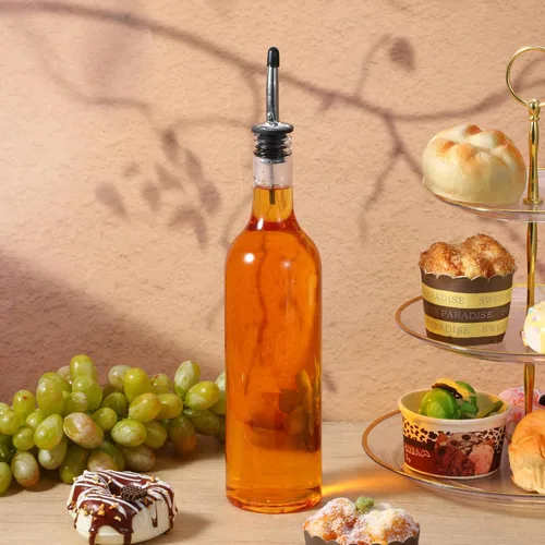 Miniatura 4 de 8 juegos de botellas de plástico de 25 onzas, botellas de jugo de jarabe de cuello largo con vertedor y tapas, recipiente de plástico a prueba