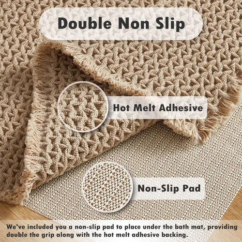 Miniatura 4 de TYUU Tapete de baño estilo gofre, tapete de baño bohemio, antideslizante, lavable, súper absorbente, de secado rápido, bonito tapete de baño