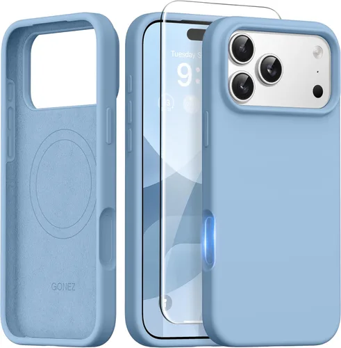 Miniatura 248 de GONEZ Funda de silicona para iPhone 14 Pro Max, compatible con MagSafe, con protector de pantalla + protector de lente de cámara, silicona líquida a